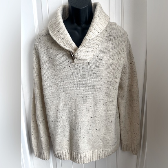 NWT British Khaki Men’s Shawl Collar Sweater Oatmeal Elbow Patch Wool Blend, Lrg - Picture 1 of 9